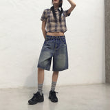 Boil Washing Bermuda Half-Length Denim Pants