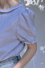 Frill Gingham Blouse [Blue]