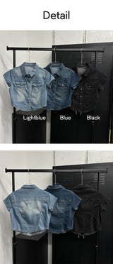 Pocket denim crop shirts(3color)