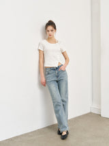 【お気に入り追加で応募】button slit string half t-shirts