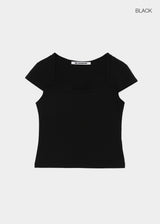 [B-BASIC] テンションコットンスクエアネックキャップスリーブ半袖Tシャツ (2 SIZE)
