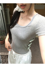 サイドポイントリボンショートスリーブtシャツ