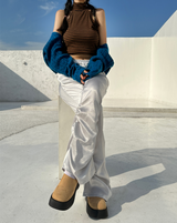 (FALL/WINTER KNIT) KNIT STRIPED SEMI-CROPPED LAYERED INNER TURTLE-NECK THICK TANK - 2 COLOR