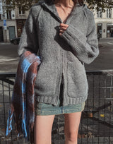 Pony Two-Way Knit Hooded Zip-Up