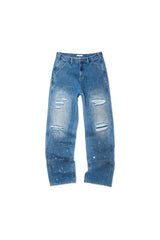 DESTROYED DOUBLE KNEE CARPENTER DENIM (BLUE)