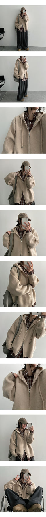 Todo Thick Embroidery Two-Way Knit Hooded Zip-Up (5 colors)