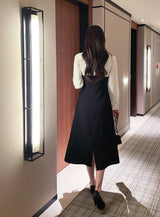 Sene color matching shirring drape shirt long one piece