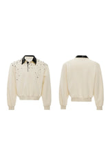 Pearl Sequin Colorblock Polo Sweatshirt