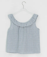 Baso Check Frill Seersucker Boat-Neck Blouse