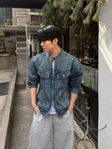 With denim biker jacket