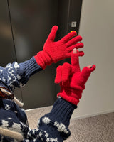 Patch Finger Slit Long Gloves