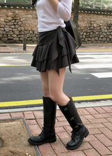 [SHOPPERMADE] Latte Suede Tiered Mini Skirt (2color)