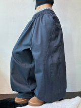 OVER BALLOON CURVE DENIM LONG PANTS 🖤💙2COLOR