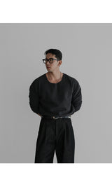 コットンボートネックニットTシャツ [Charcoal]