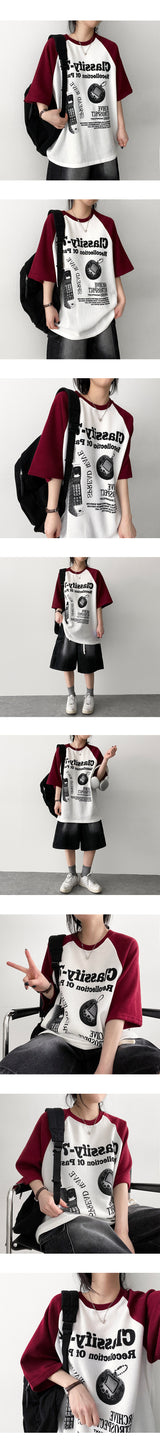 ニールカラーリングラグランニットショートスリーブTシャツ