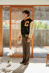 Big Patch Black Ivory Baseball Jacket / Varsity Jacket