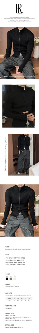 [MUSCLE FIT] Highneck warmer knit zip(3color)