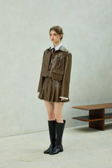 MOLLY LEATHER PLEATS SKIRT PANTS / BROWN