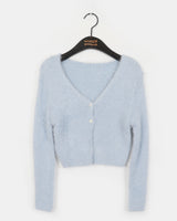 Lupun Angora fur slit button V-neck cardigan