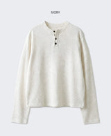 Waffle Crop Henley Neck T-shirt Ivory