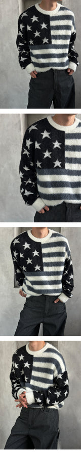 [F/W] アメリカンフラグヘアラウンドネックニット(2color)