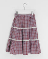 26SS★ [BAONHAUS] ヤンビチェックレースバンディングミディスカート