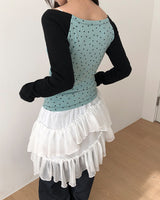 ケオンオフショルダーピーチフリーススターTシャツ