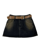 [BELT & INNER SHORTS] 秋デニム ブラウン カーキ デニムスカート – SK