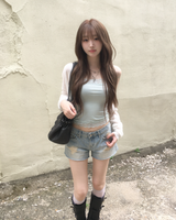 Light denim damage shorts