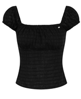 Square Neck Puff BL - flower jacquard