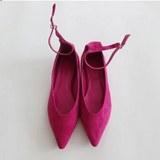 ポインテッドストラップフラットシューズ (LEATHER BLACK, SUEDE PINK, SUEDE BLACK 3COLORS!)