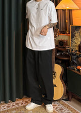 A-line Curved Wide Cotton Pants 3COLOR