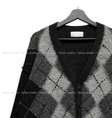 Harvers Argyle Color Matching Knit Cardigan