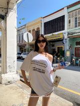 Barcode unbuttoned shoulder loose fit tee
