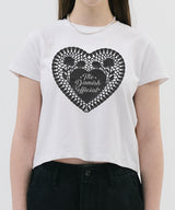 レースハートTシャツ_ホワイト(ブラック)