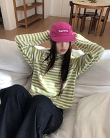 Taen Diagonal Button Stripe Hooded T-Shirt