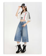 リバーシードディテールワイドデニムバミューダパンツ