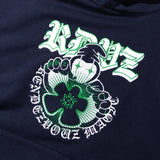 LEATHER APPLIQUE GRAPHIC HOODIE
 - NAVY