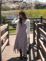 Heo See-through Ribbed Button Slim Cardigan