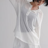 [Bedis] Henley neck see-through long-sleeved knitwear -3 colors