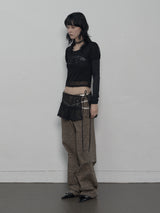 LACE PLEATS SKIRT BLACK
