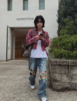 ボヘミアンダメージワイドデニムパンツ