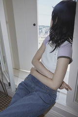アシンメトリースリーブビーチTシャツ PURPLE/BROWN