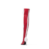 Thigh High Shoelace Point Boots Heel(Red)