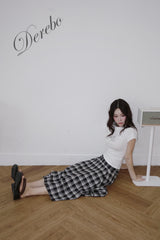 Black Checkered Unbalanced Long Skirt