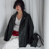Atobin String Midi Leather Jacket -3color