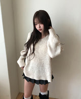 Tiyee slit V-neck unbalance long knit