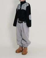 Femme Flower Pattern Quilted Fleece Long Sleeve T-Shirt (Button Detail)