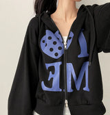 Love Me Dot Heart Two-Way Hooded Zip-Up