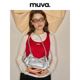 muva. Ballet‑Style Bow‑Detail Underarm & Cross‑body Bag, Genuine‑Leather Light Cute Elegant Women’s Purse, New Arrival Mar 14